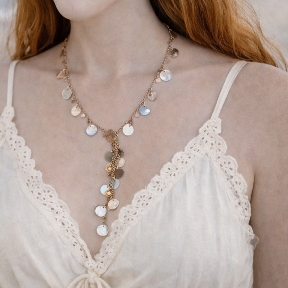 Vintage Dangling Mother of Pearl Disc Necklace